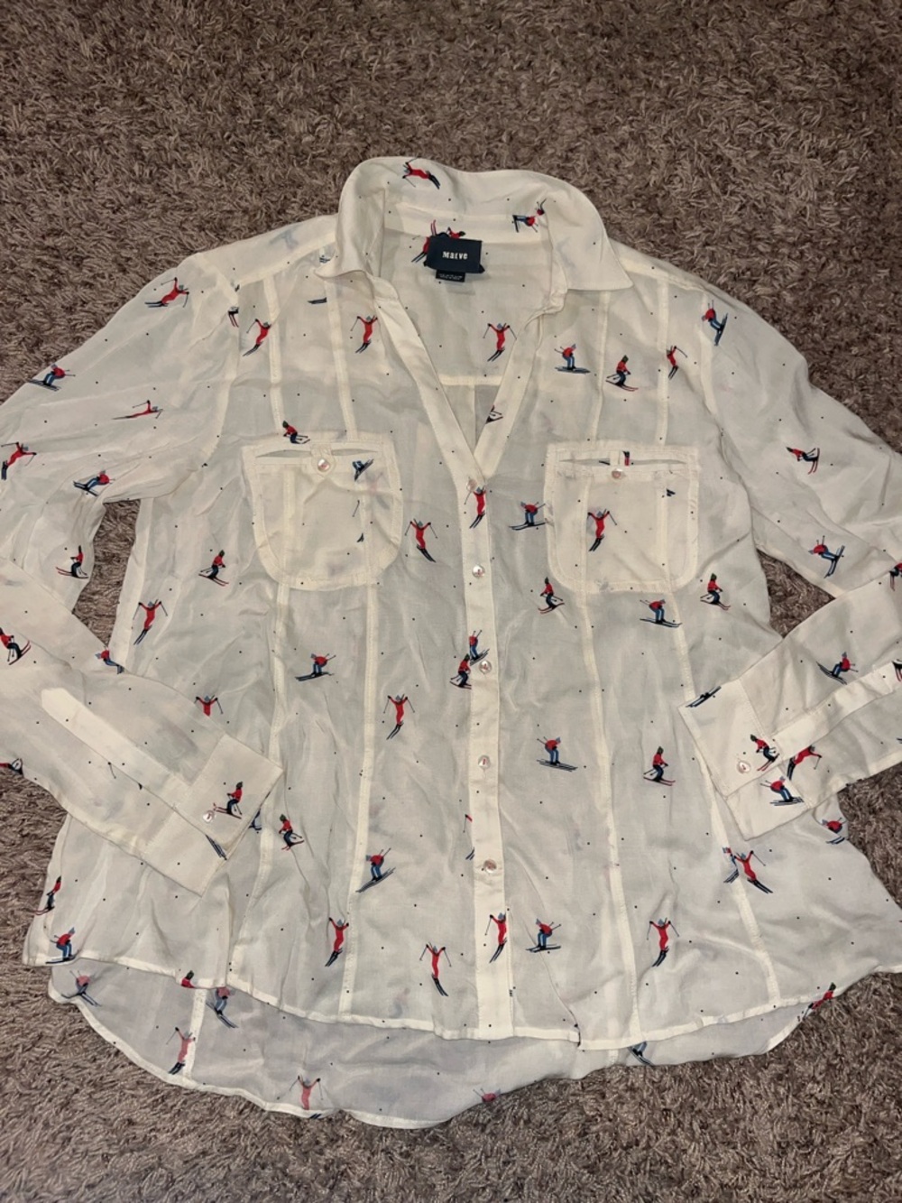 Women’s Maeve White Printed Ski-Pattern Button-Up Shirt